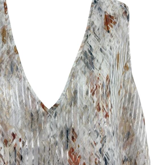 White House Black Market Metallic Floral Pinstriped Sleeveless Top Blouse sz L - Picture 6 of 16